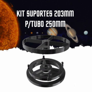 Kit de suportes para espelho primário de 203mm e aranha para espelho secundário, compatíveis com tubo de 250mm para telescópio newtoniano, ideal para montagem ou substituição de peças ópticas.