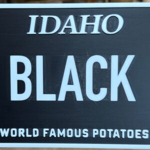 Idaho Black License Plate. Custom Text.